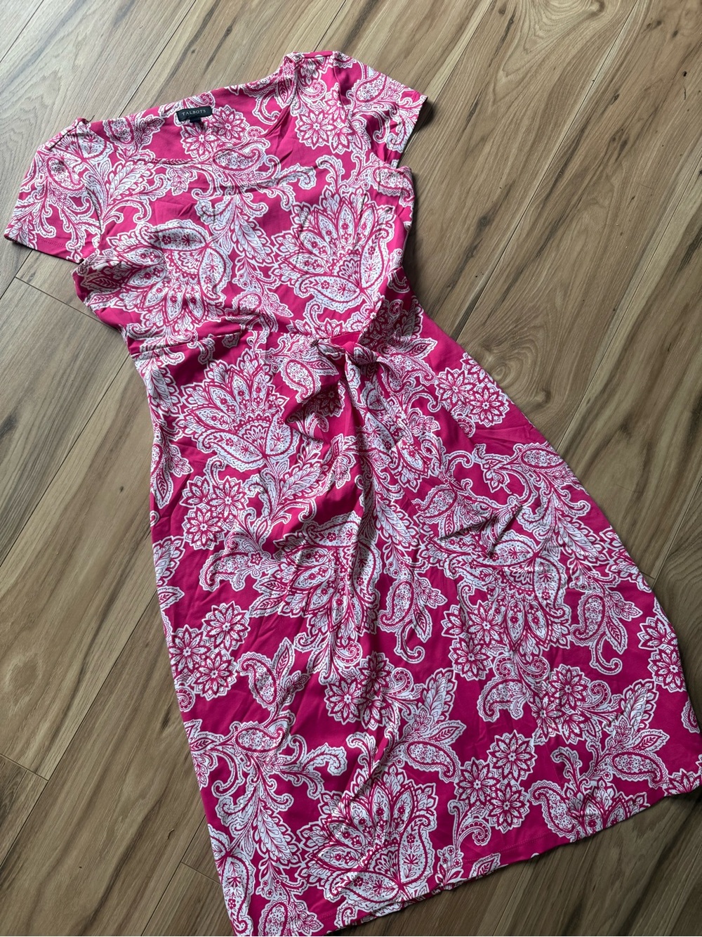 Talbots Pink Paisley Tie-Waist Midi Dress